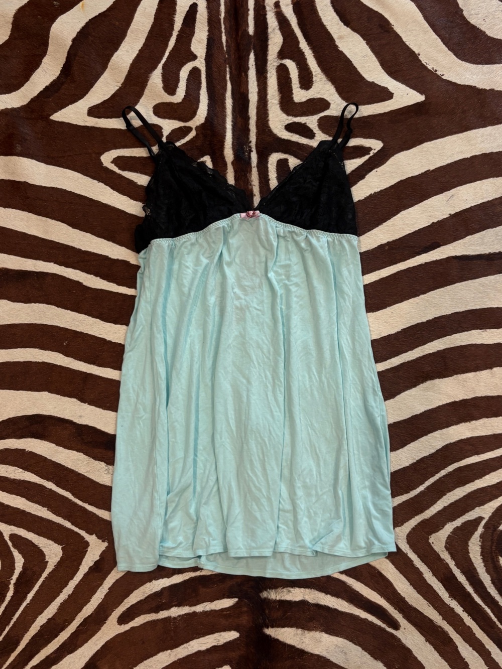 Betsey Johnson Light Aqua and Black Lace slip dress